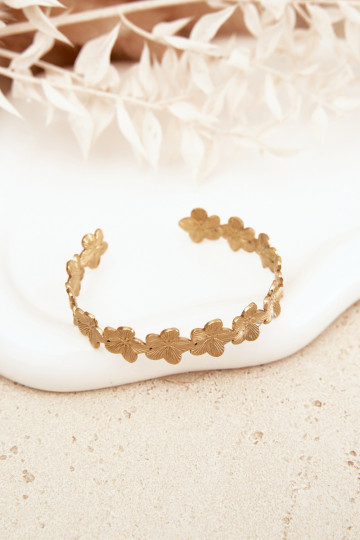 Damenarmband aus Edelstahl mit Blumenmotiven in Gold 2
