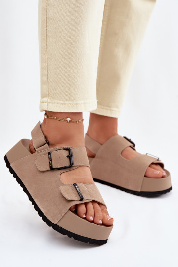 Wildleder Sandalen mit Plateausohle Big Star TT274235 sandfarbene Farbe 2