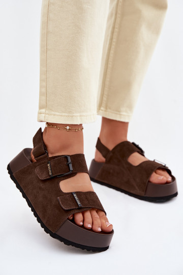 Wildleder Sandalen mit Plateausohle Big Star TT274236 schokoladenfarbene Farbe 2