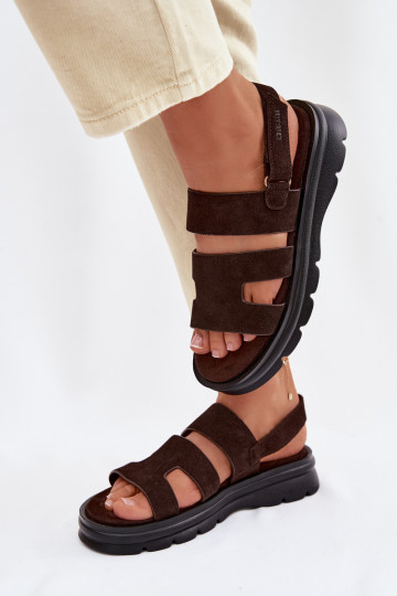 Damen Wildleder Sandalen Big Star TT274483 schokoladenfarbene Farbe