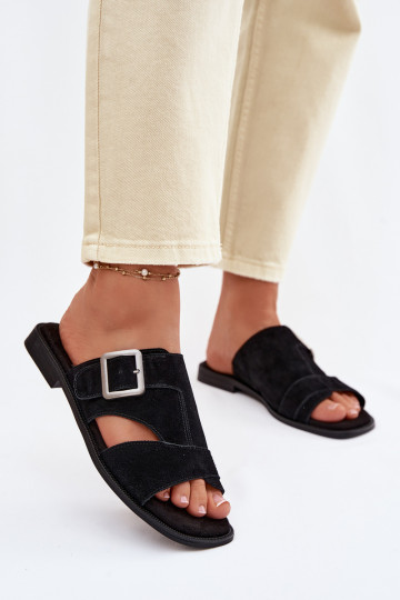 INildleder-Hausschuhe für Damen mit breiten Absätzen mit Schnallen Big Star TT274477 schZuarze Farbe 2