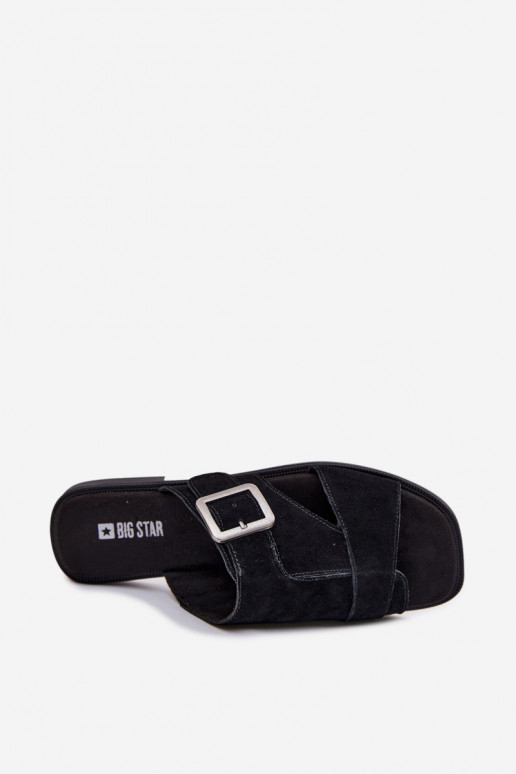 INildleder-Hausschuhe für Damen mit breiten Absätzen mit Schnallen Big Star TT274477 schZuarze Farbe