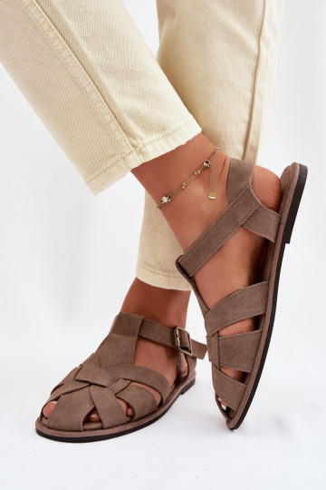 Flache Wildleder Sandalen für Frauen Big Star TT274250 sandfarbene Farbe 2