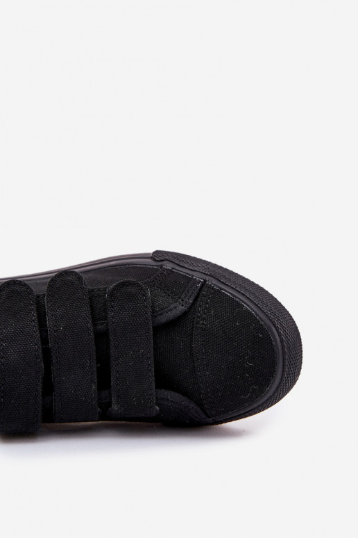 Jugend Turnschuhe mit flacher Sohle mit Klebeverschlüssen schZuarze Farbe Dilan