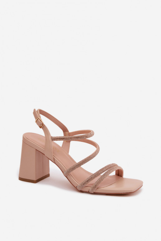 Damen-Sandalen mit hohen Absätzen mit Streifen Und Zirkone Beige Brelia