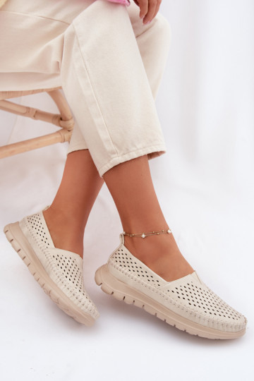Damenmokassins mit Lochmuster Sergio Leone MK099H in sand-goldfarben
