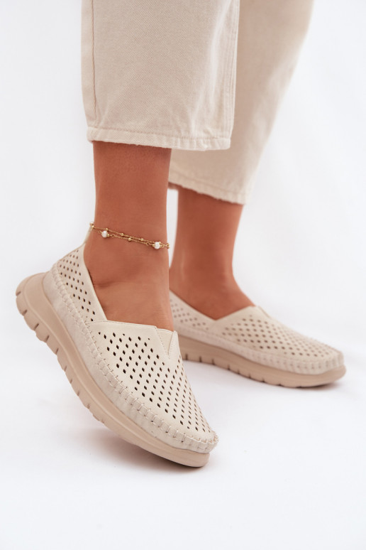 mit durchbrochenen Elementen  Mokassins für Damen Sergio Leone MK099H Beige-goldene Farbe