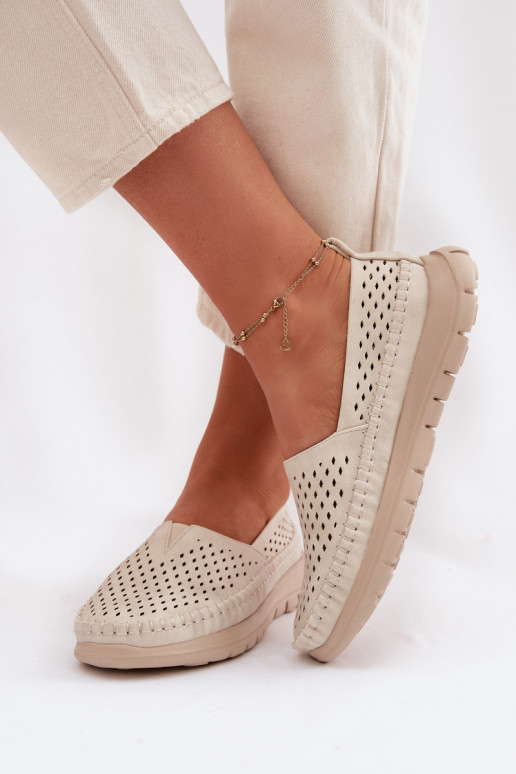 mit durchbrochenen Elementen  Mokassins für Damen Sergio Leone MK099H Beige-goldene Farbe