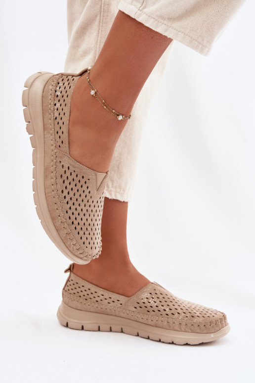 mit durchbrochenen Elementen  Mokassins für Damen Sergio Leone MK099H goldene Farbe