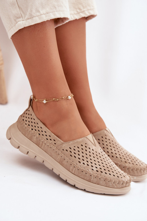 mit durchbrochenen Elementen  Mokassins für Damen Sergio Leone MK099H goldene Farbe