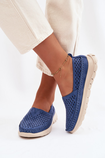 mit durchbrochenen Elementen  Mokassins für Damen Sergio Leone MK099H blaue Farbe 2