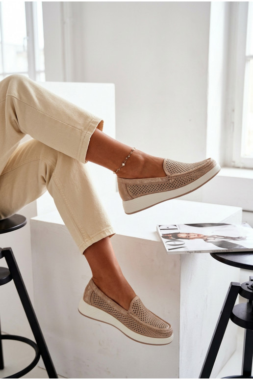 mit durchbrochenen Elementen Mokassins für Damen Sergio Leone MK097H goldene Farbe