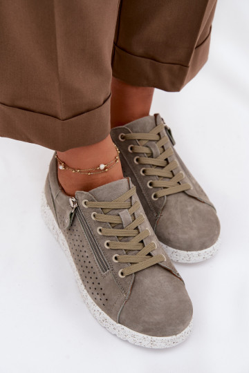 Damen Wildlederschuhe mit Reißverschluss Cemela khaki