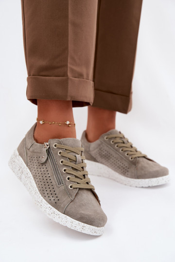 Damen Wildlederschuhe mit Reißverschluss Cemela khaki 2