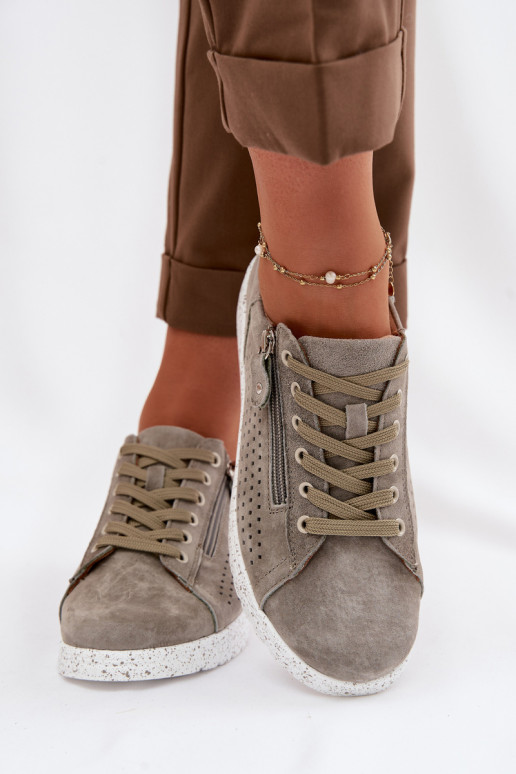 aus INildleder Schuhe Feminin mit Reißverschlüssen Khaki-Farbe-Farbe Cemela