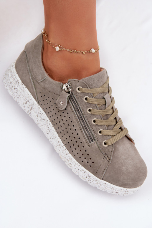 aus INildleder Schuhe Feminin mit Reißverschlüssen Khaki-Farbe-Farbe Cemela