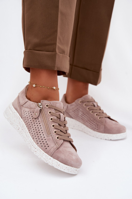 aus INildleder Schuhe Feminin mit Reißverschlüssen Beige Cemela