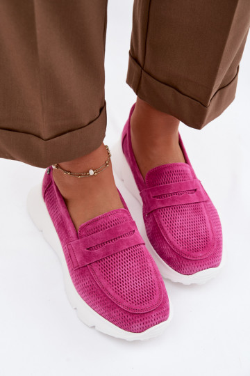 Damen-Mokassins aus echtem Wildleder mit Plateau Vinceza 79626 rosa