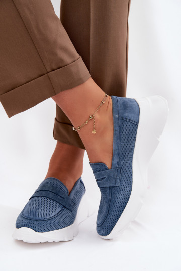 Mokassins für DamenErmöglichtturalnego aus INildlederu mit einer Plattform Vinceza 79626 Dunkelblau 2