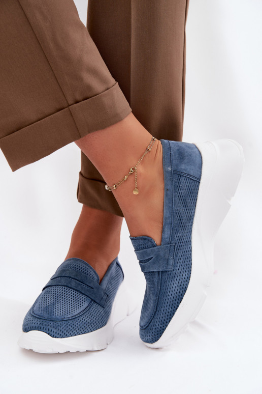 Mokassins für DamenErmöglichtturalnego aus INildlederu mit einer Plattform Vinceza 79626 Dunkelblau