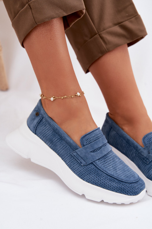 Mokassins für DamenErmöglichtturalnego aus INildlederu mit einer Plattform Vinceza 79626 Dunkelblau