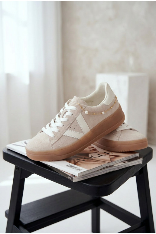 Sneakers Stilvollllschuhe FemininErmöglichtturalnego aus INildlederu mit einer Plattform Vinceza 79597 Beige