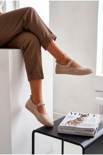 Haut Ballerinas aus INildleder Barefoot mit Riemen Zazoo 10206 Beige