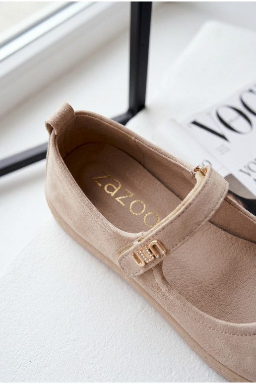 Haut Ballerinas aus INildleder Barefoot mit Riemen Zazoo 10206 Beige