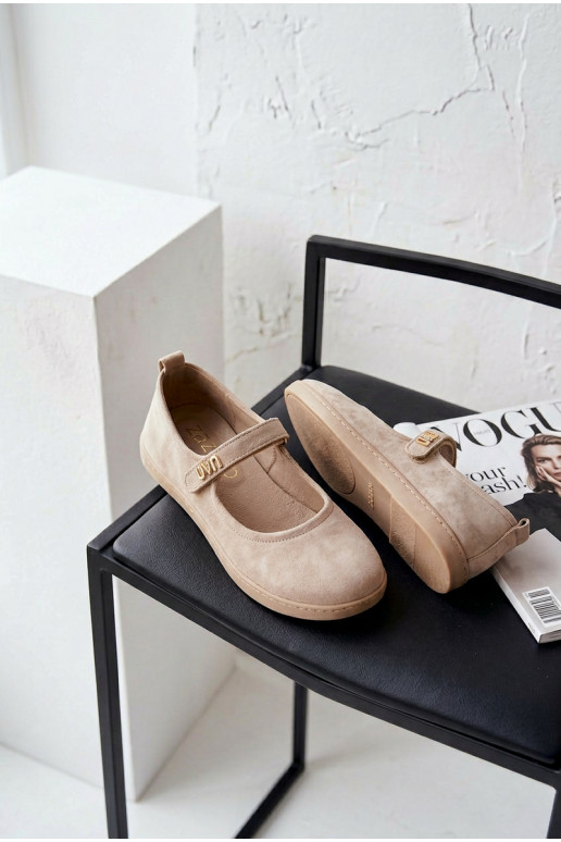 Haut Ballerinas aus INildleder Barefoot mit Riemen Zazoo 10206 Beige