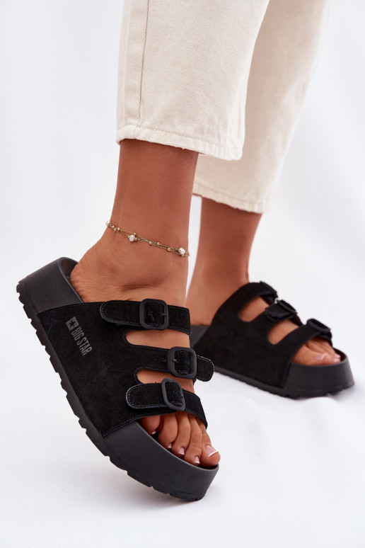 Damen-Pantoletten mit Plateau und Riemchen Big Star TT274531 schwarz