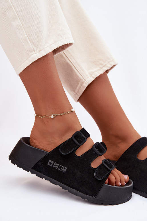 Damen-Pantoletten mit Plateau und Riemchen Big Star TT274531 schwarz
