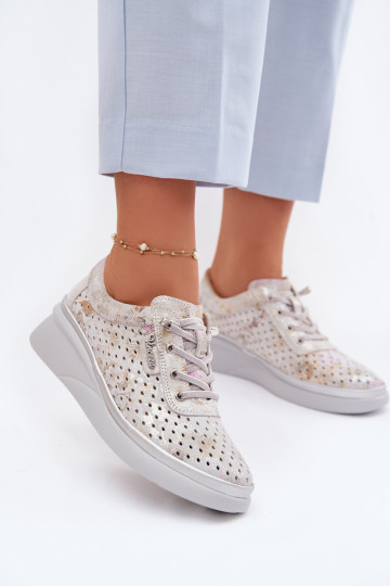 Durchbrochenes INildleder Schuhe Feminin Vinceza 79603 graue Farbe 2