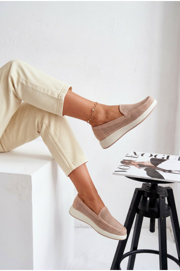 Damen Mokassins mit Lochmuster Sergio Leone MK097H sandfarben 2