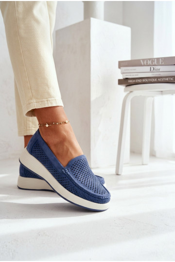 Damen Mokassins mit Lochmuster Sergio Leone MK097H blau