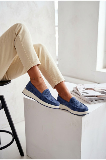 Damen Mokassins mit Lochmuster Sergio Leone MK097H blau 2