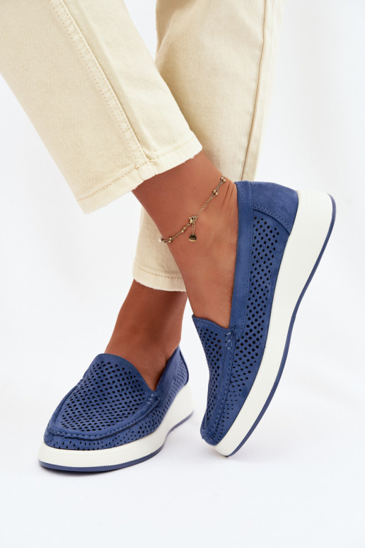 Damen Mokassins mit Lochmuster Sergio Leone MK097H blau