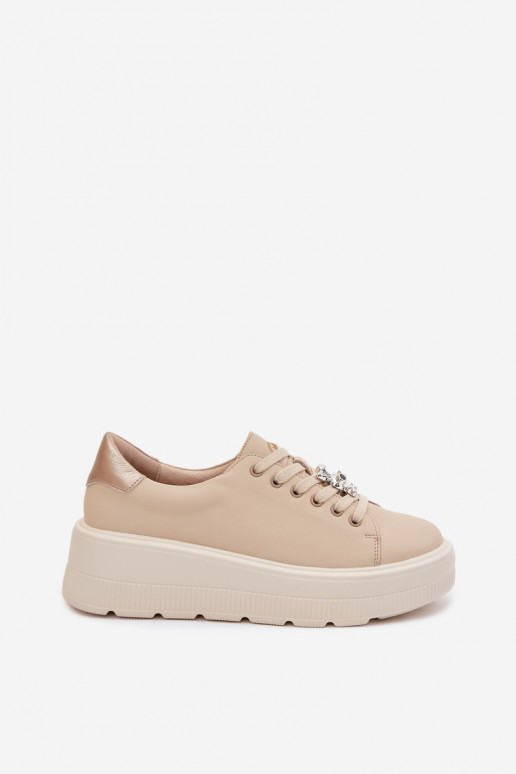 Haut Sneakers Stilvollllschuhe Feminin mit einer PlattformPrzypinką Vinceza 39973 Beige