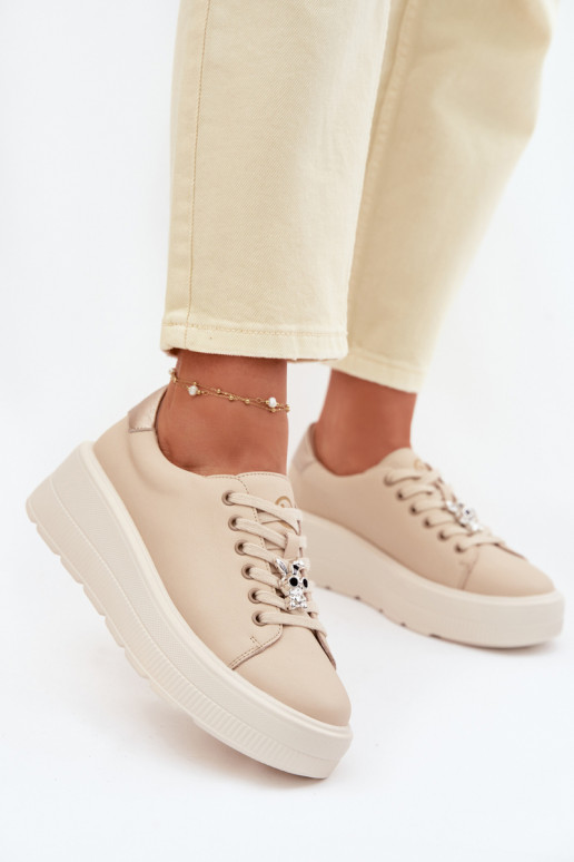 Haut Sneakers Stilvollllschuhe Feminin mit einer PlattformPrzypinką Vinceza 39973 Beige