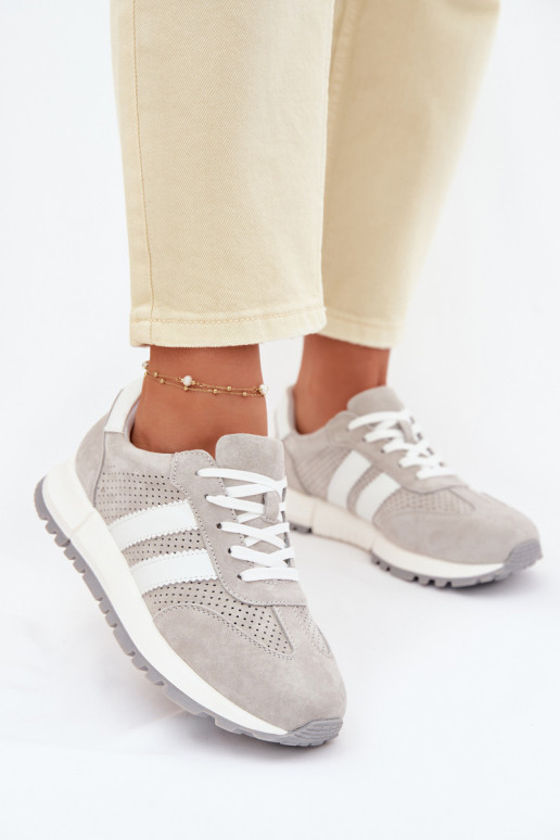 Damen Sneakerschuhe aus echtem Wildleder grau