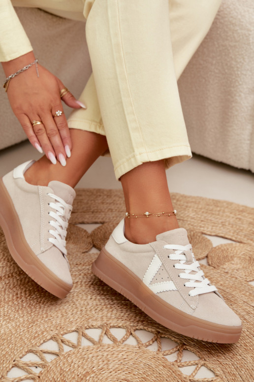 Damen-Sportschuhe aus echtem Wildleder mit Plateau Vinceza 79597 sandfarben