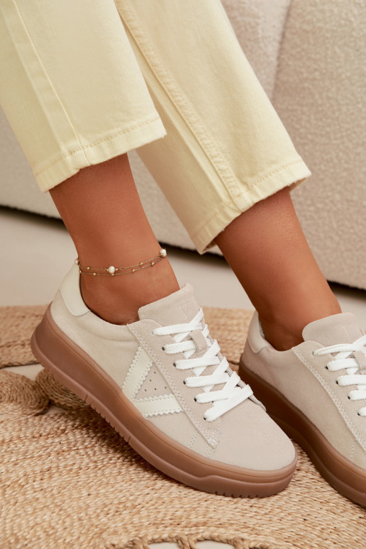 Damen-Sportschuhe aus echtem Wildleder mit Plateau Vinceza 79597 sandfarben