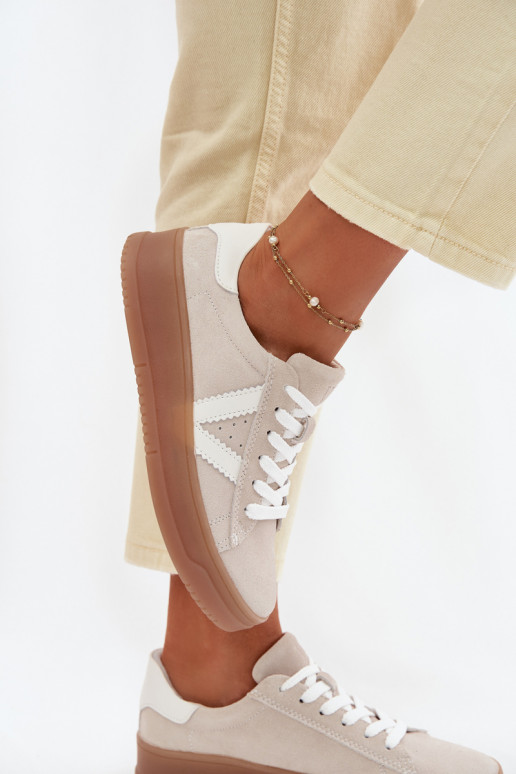 Damen-Sportschuhe aus echtem Wildleder mit Plateau Vinceza 79597 sandfarben