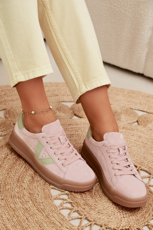 Damen-Sportschuhe aus echtem Wildleder mit Plateau Vinceza 79597 rosa