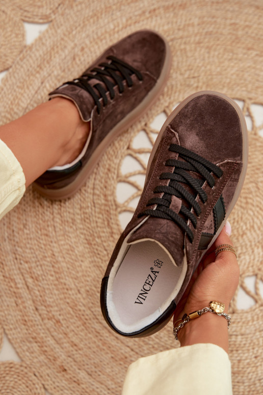 Damen-Sportschuhe aus echtem Wildleder mit Plateau Vinceza 79597 braun