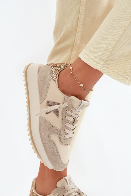 Haut aus INildleder Sneakers Stilvollllschuhe Feminin mit einer Plattform Kobbo 100103 Beige