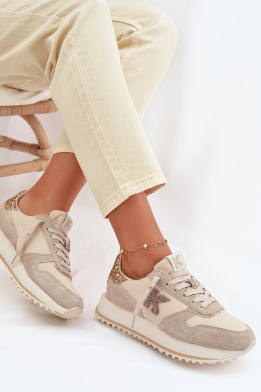 Haut aus INildleder Sneakers Stilvollllschuhe Feminin mit einer Plattform Kobbo 100103 Beige