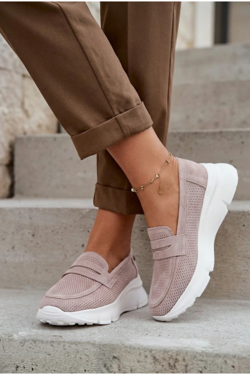 Damen-Mokassins aus echtem Wildleder mit Plateau Vinceza 79626 sandfarben