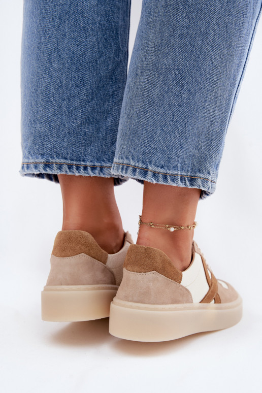 Haut aus INildleder Sneakers Stilvollllschuhe Feminin Zazoo N1108S5 Beige