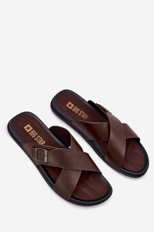 Lederhausschuhe für Männer mit Schnallen Big Star RR174077 braune Farbe