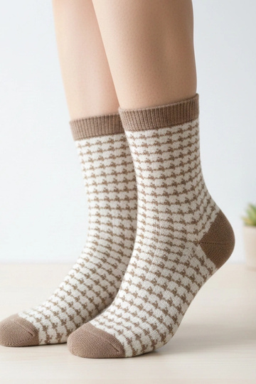 Beige Socken mit Pepita-Muster Sella 2